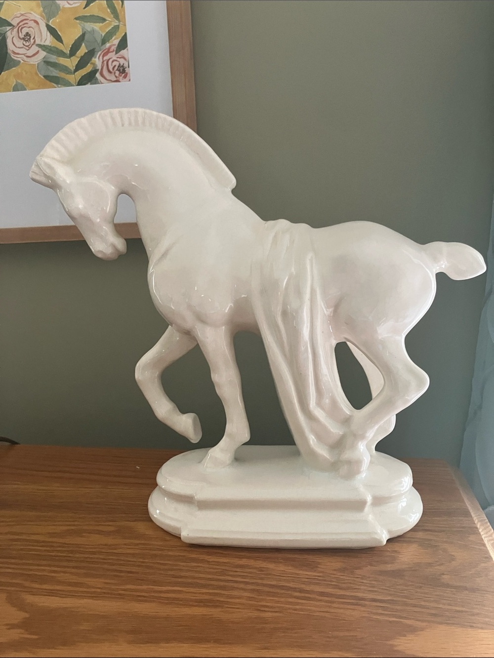 Vintage large white ceramic Trojan horse sculpture